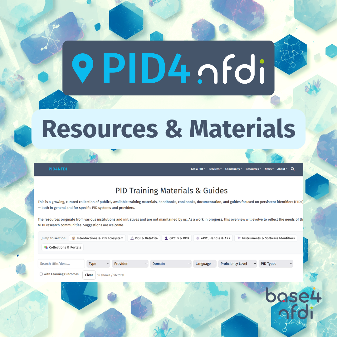 Teaser picture for Base4NFDI Birthday Campaign about PID4NFDI Materials